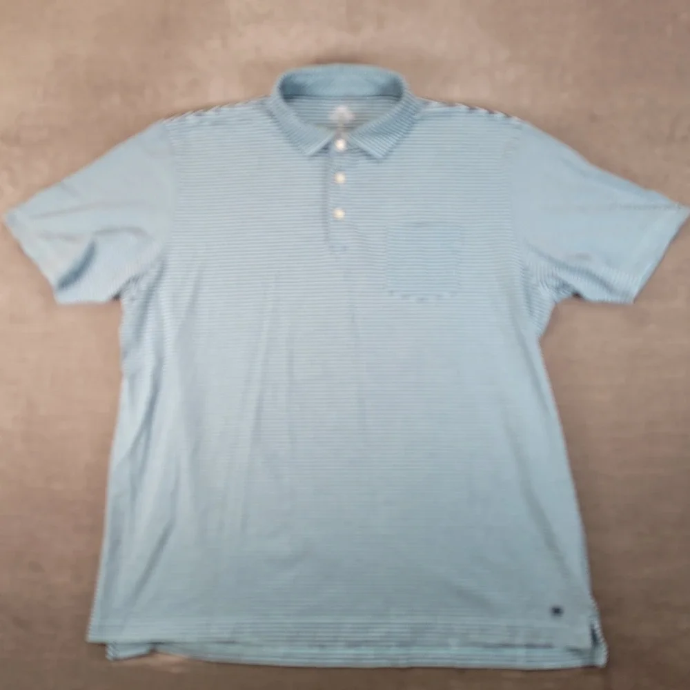Peter Millar Seaside Wash‎ Polo Shirt Mens XL Blue Striped Pocket Short Sleeve